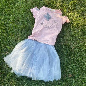 2 Piece Kids Set - Bunny design shirt w/ blue tool skirt